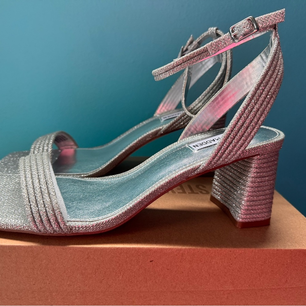 Steve Madden Silver Strappy Heels - Picture 2 of 6